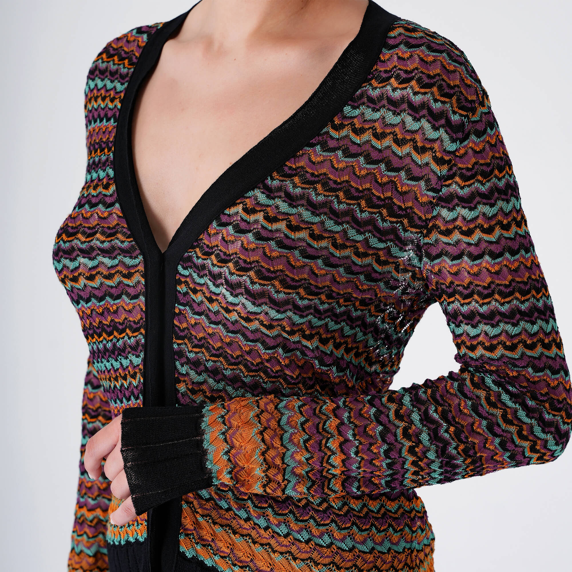 Missoni Mare - Black&Multicolor Zigzag Knitted Cardigan 